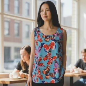Floral Butterfly Print Women's Top Cynthia Rowley Size Medium Sleeveless